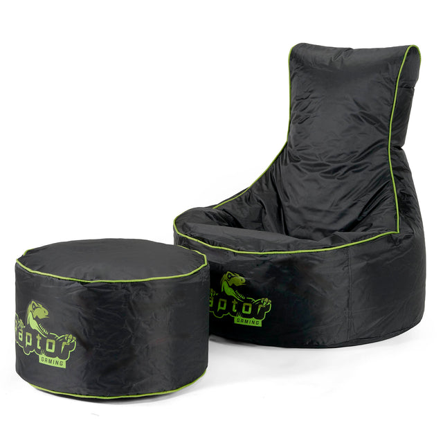 Autósülés Stílusú Gamer Babzsák Fotel - Fekete / Zöld 02