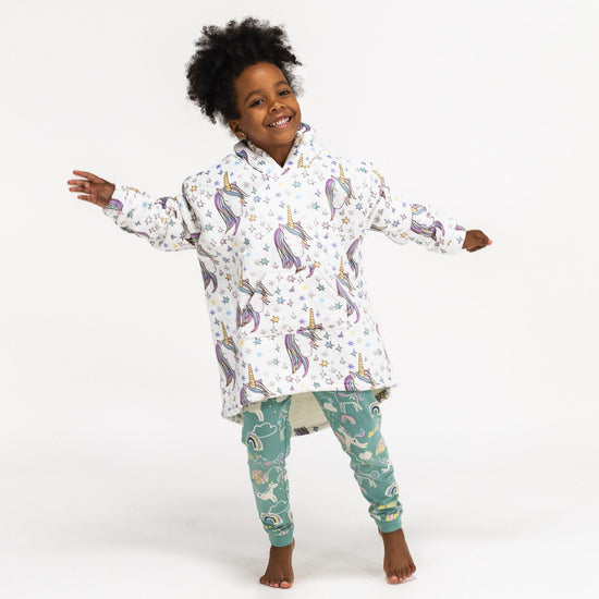 Gyermek Túlméretezett Kapucnis Takaró / Pulóver - Minky Egyszarvú 03