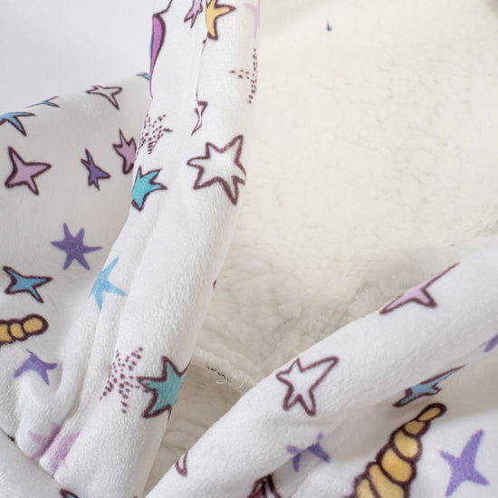 Gyermek Túlméretezett Kapucnis Takaró / Pulóver - Minky Egyszarvú 05