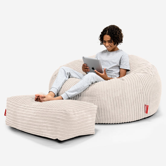 Babzsák Kanapé Gyermekek Számára 6-14 Éves - Klasszikus Kordbársony Elefántcsont 01