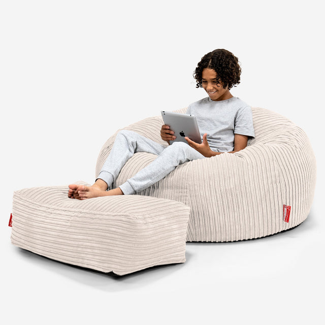 Babzsák Kanapé Gyermekek Számára 6-14 Éves - Klasszikus Kordbársony Elefántcsont 01