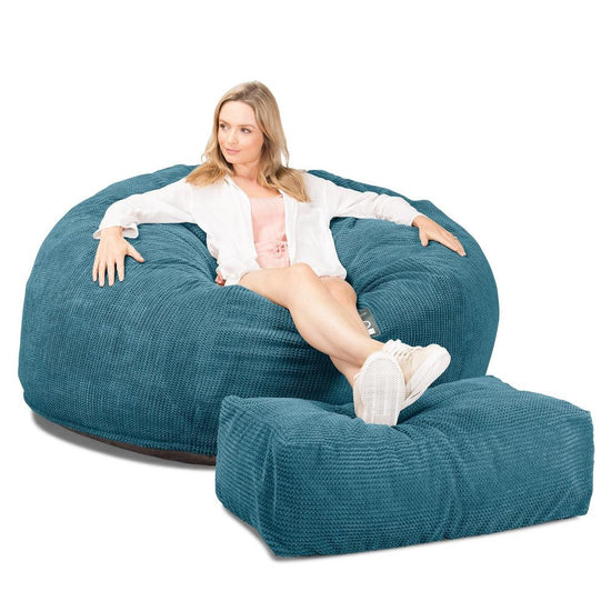 Cloudsac 1010 Óriás Memóriahabos XXL Babzsák-Kanapé - Pompon Égei-tengeri kék 04