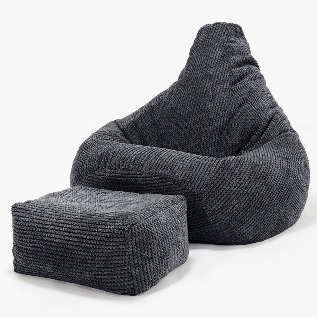 Háttámlás Babzsákfotel - Pompon Fekete 01