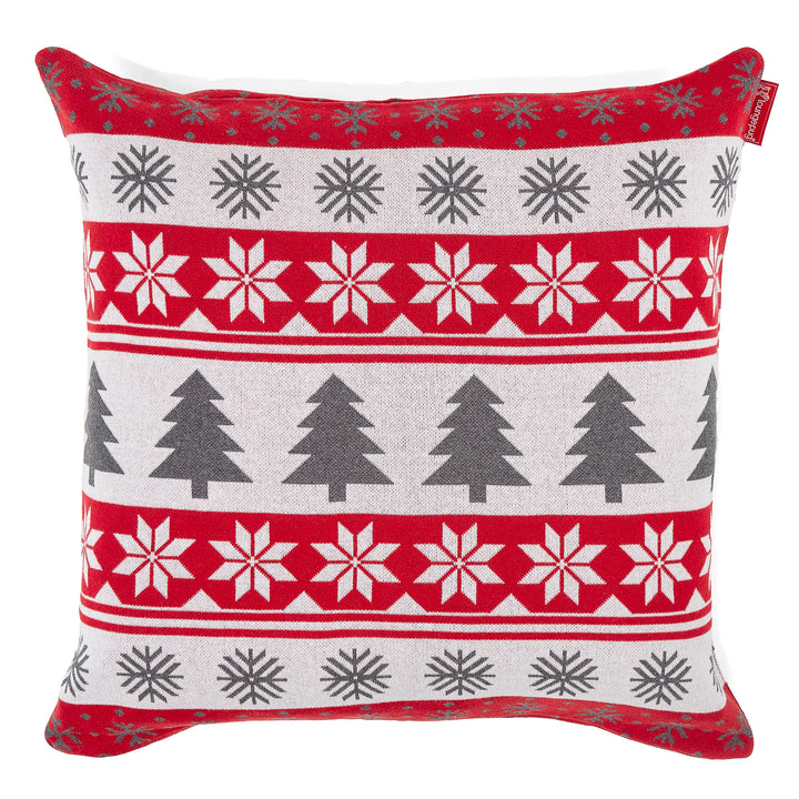 Extra Nagypárnahuzat 70 x 70cm - Kötött Karácsonyi Fairisle Vörös 01