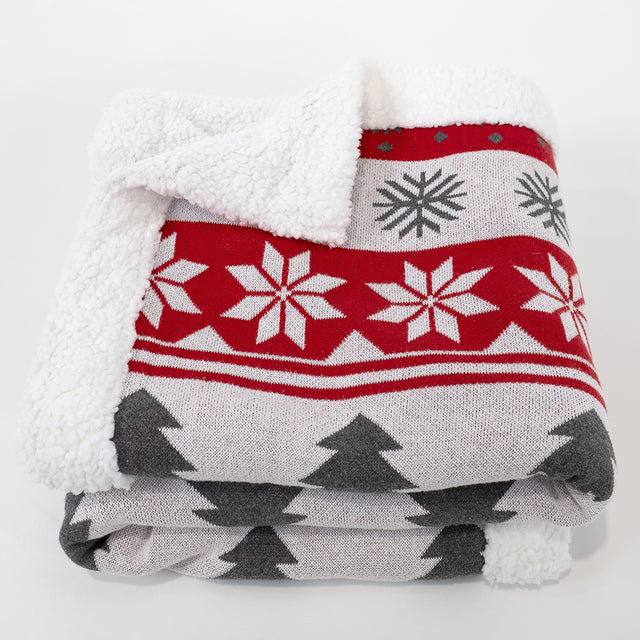 Dísztakaró / Pléd Kanapéhoz - Kötött Karácsonyi Fairisle Vörös 03