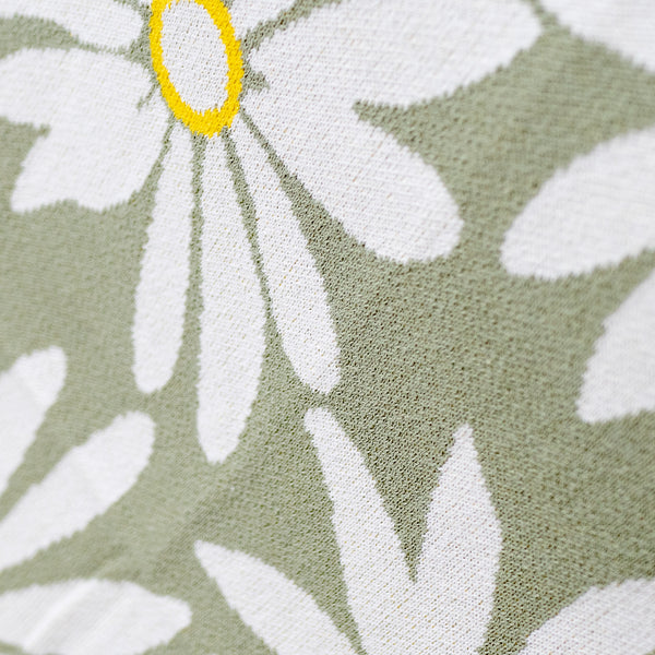 Dísztakaró / Pléd Kanapéhoz - Kötött Virágos Menta Fabric Close-up Image