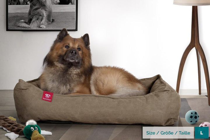 Mighty Bark, A Fészek - Ortopédiai memóriahabos kutyaágy-kosár kisállatok számára, kicsi, közepes, nagy - Kőmosott Denimvászon Föld