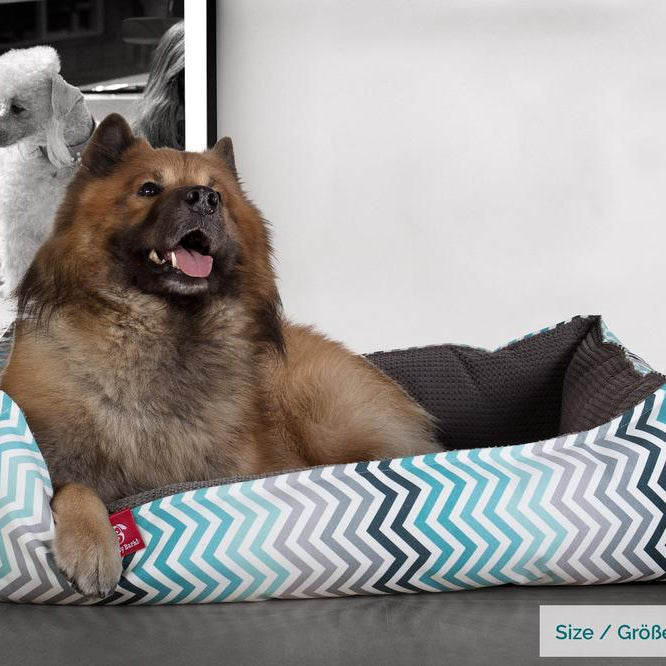Mighty Bark, A Fészek - Ortopédiai memóriahabos kutyaágy-kosár kisállatok számára, kicsi, nagy - Geometriai Minta Pávakék