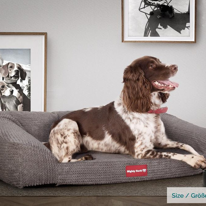 Mighty Bark, A Kanapé - Ortopédiai memóriahabos kutyaágy-kanapé, nagy, közepes, XXL - Pompon Szénfekete