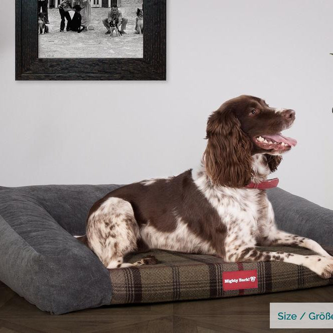 Mighty Bark, A Kanapé - Ortopédiai memóriahabos kutyaágy-kanapé, nagy, közepes, XXL - Skótmintás Vadász