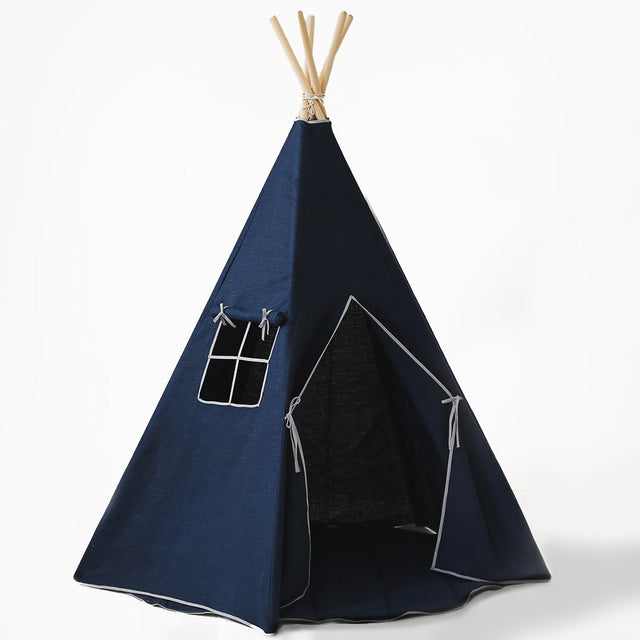 Beltéri Vászon Teepee Sátor Gyermekeknek - Sötétkék 01