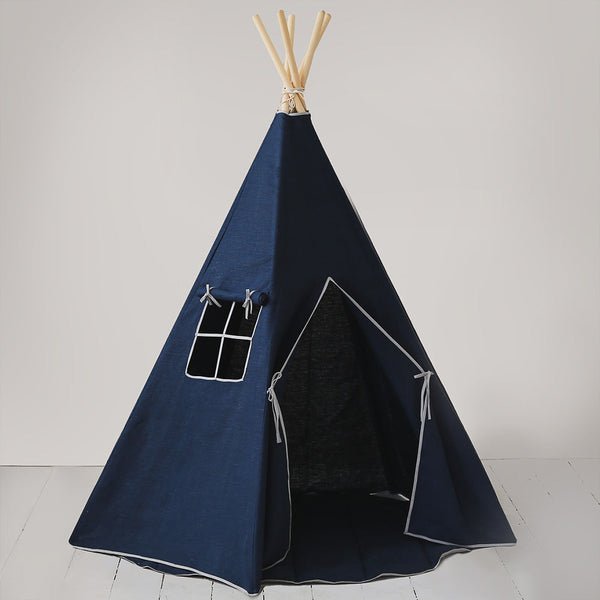 Beltéri Vászon Teepee Sátor Gyermekeknek - Sötétkék Fabric Close-up Image