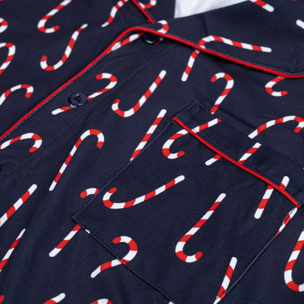 Férfi Pizsama - Cukorbot Csík Sötétkék Fabric Close-up Image