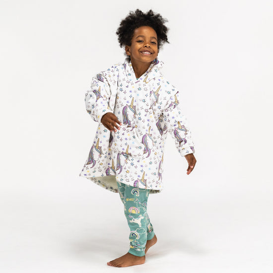 Gyermek Túlméretezett Kapucnis Takaró / Pulóver - Minky Egyszarvú 02