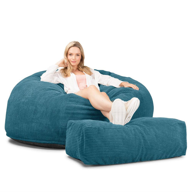 Cloudsac 1010 Óriás Memóriahabos XXL Babzsák-Kanapé - Pompon Égei-tengeri kék 01