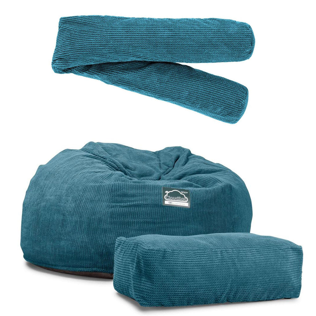 Cloudsac 1010 Óriás Memóriahabos XXL Babzsák-Kanapé - Pompon Égei-tengeri kék 08