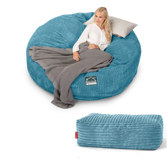 Cloudsac 3000 XXL Király Méretű Memóriahabos Babzsák-Kanapé - Klasszikus Kordbársony Égei-tengeri kék 06