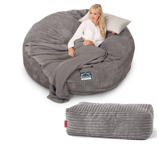 Cloudsac 3000 XXL Király Méretű Memóriahabos Babzsák-Kanapé - Klasszikus Kordbársony Grafitszürke 06