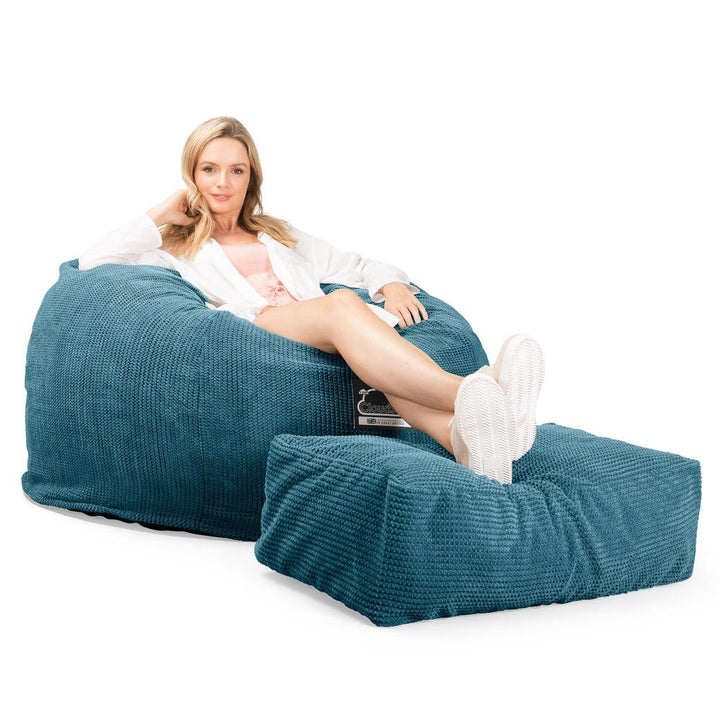 Cloudsac 510 XL Nagyméretű Memóriahabos Babzsák - Pompon Égei-tengeri kék 01