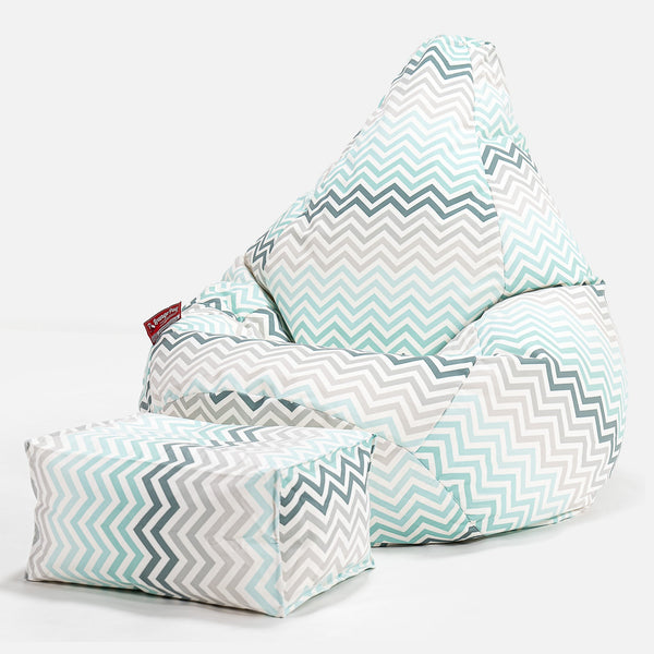 Háttámlás Babzsákfotel - Geometriai Minták Zegzugos Pávakék 01
