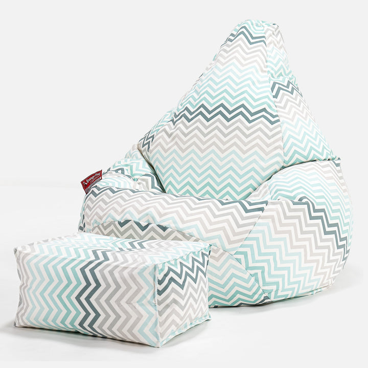 Háttámlás Babzsákfotel - Geometriai Minták Zegzugos Pávakék 01