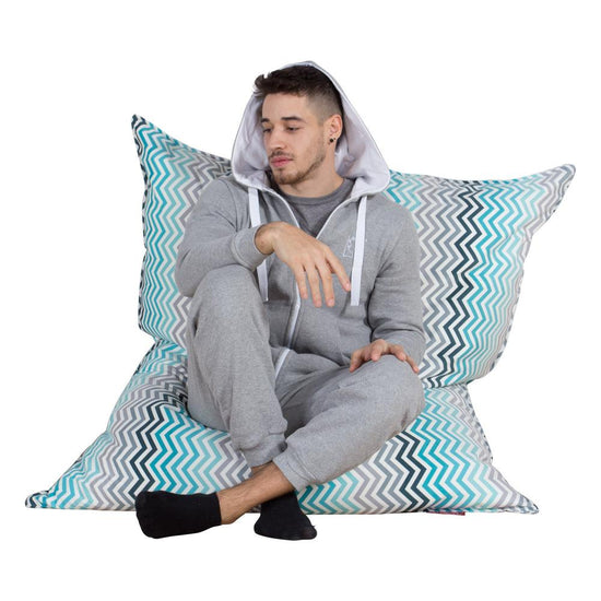 Extra Nagyméretű Babzsák - Geometriai Minták Zegzugos Pávakék 01