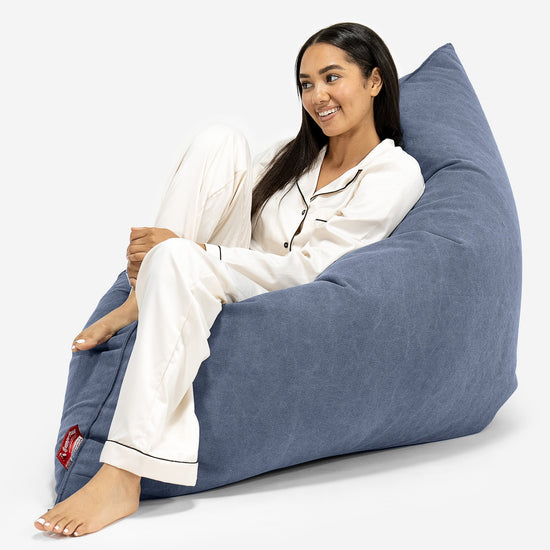 Extra Nagyméretű Babzsák - Kőmosott Denimvászon Sötétkék 04