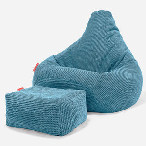 Háttámlás Babzsákfotel - Pompon Égei-tengeri kék