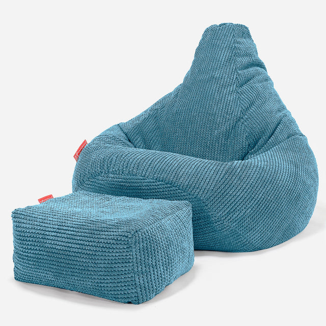Háttámlás Babzsákfotel - Pompon Égei-tengeri kék 01