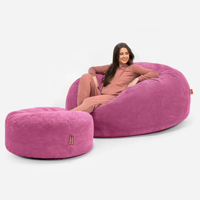 Mega Mamut Méretű Babzsák-Kanapé - Pompon Rózsaszínű 02