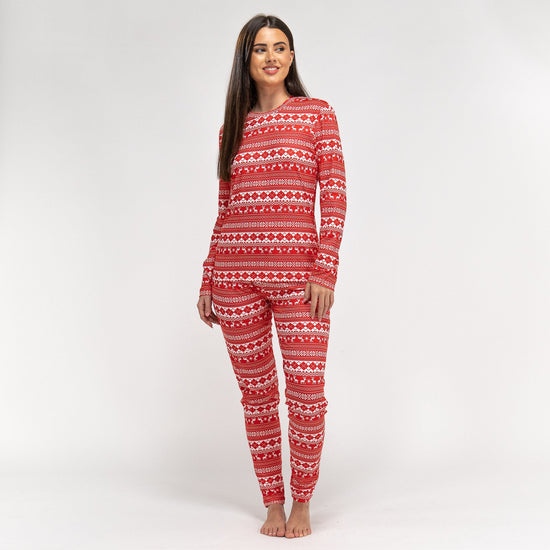 Női Jersey Pizsama - Piros Fair Isle 02