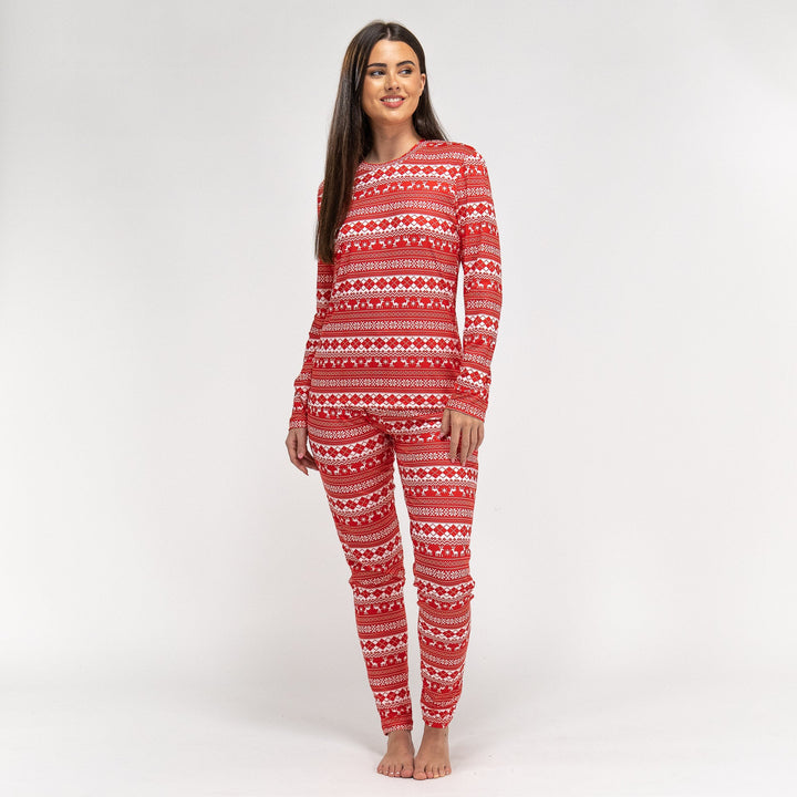 Női Jersey Pizsama - Piros Fair Isle 02