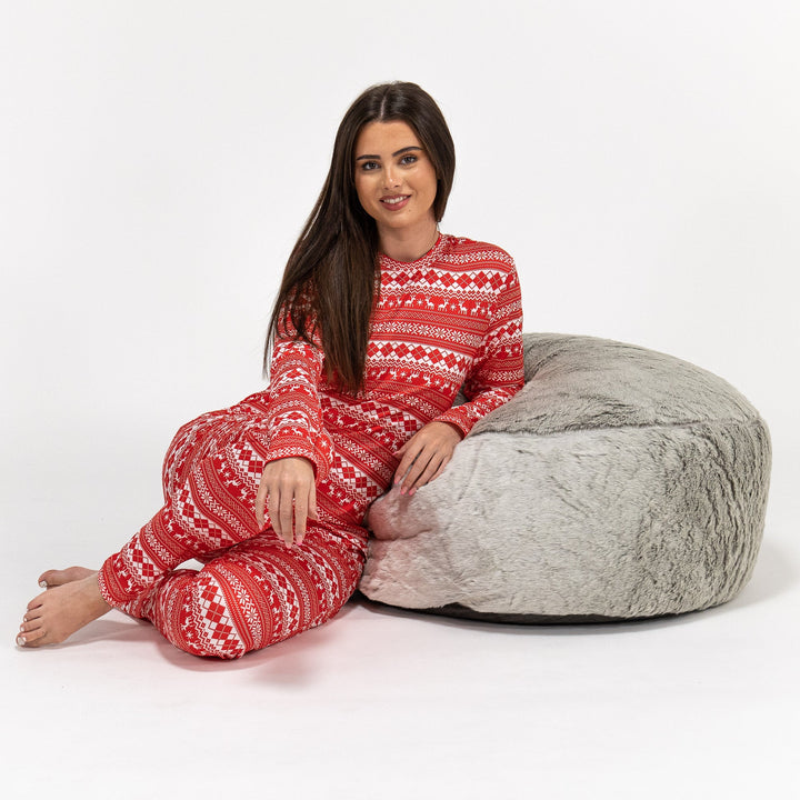 Női Jersey Pizsama - Piros Fair Isle 04