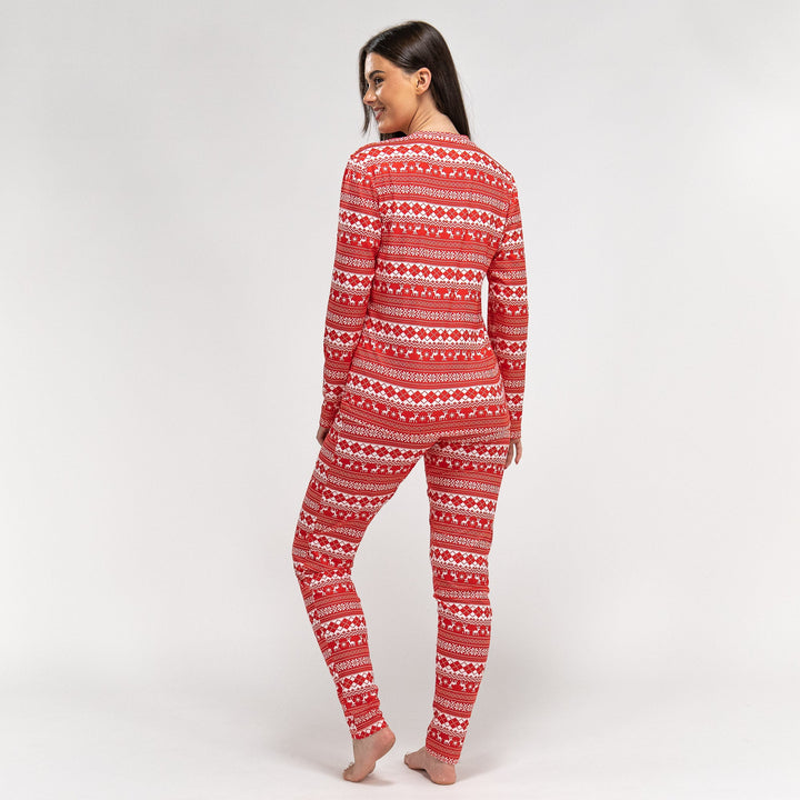 Női Jersey Pizsama - Piros Fair Isle 05