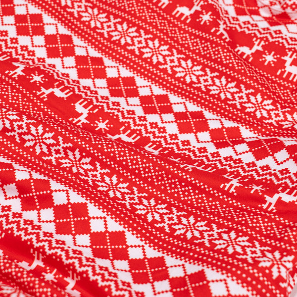 Női Jersey Pizsama - Piros Fair Isle Fabric Close-up Image